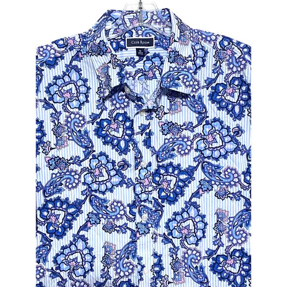 Club Room Paisley Blue Pink Button Shirt Coastal Preppy Beachy Summer Men XL NWT - Picture 2 of 9